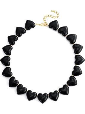 Women's Black Acrylic Chunky Heart Choker Necklace Trendy Statement Jewelry
